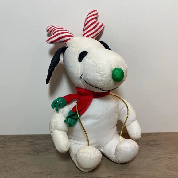 Snoopy Nylon Plush Toy Stuffed Animal Christmas Antlers Puffy - Picture 1 of 7